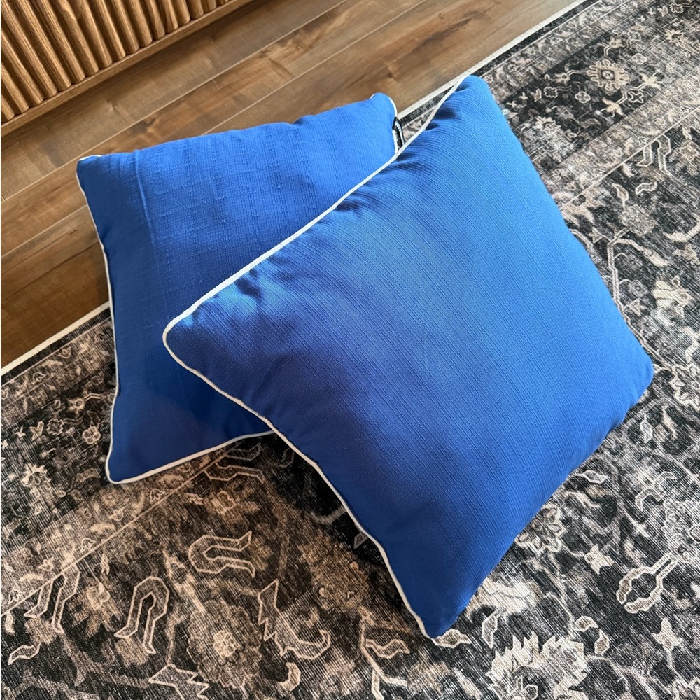 Blue Throw Pillows with White Trim (indoor/outdoor)